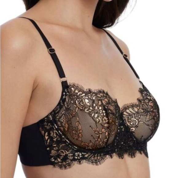 Skarlett Blue Womens Entice Lace Balconette Bra 36C Black/Rose NWT - Picture 2 of 4